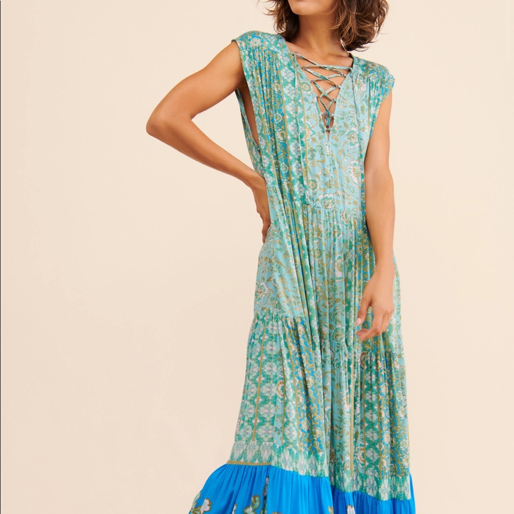 FREE PEOPLE Hanalei Bay Maxi Dress Blue Size Medium Turquoise Multi - Picture 2 of 16
